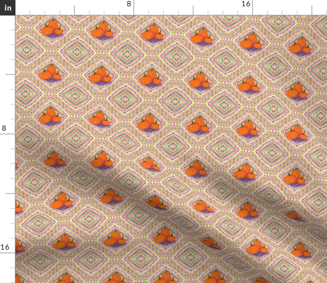 Cluster of 3 pumpkins on white diamond pattern 3”