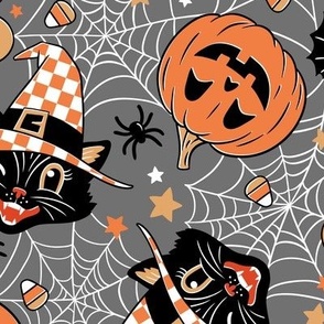 Medium Scale / Vintage Halloween Cat Pumpkin Bat Spider  / Charcoal