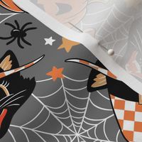 Small Scale / Vintage Halloween Cat Pumpkin Bat Spider / Charcoal