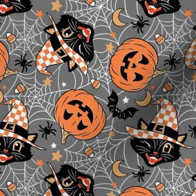 Tiny Scale / Vintage Halloween Cat Pumpkin Bat Spider  / Charcoal
