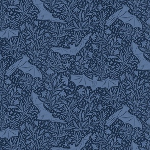 Night Sky Bats and Blooms - dark blue navy - medium