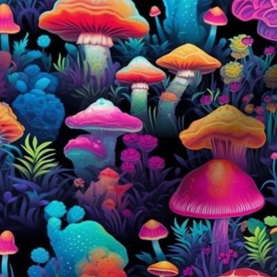 neon mushrooms in bloom