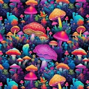 neon mushrooms in bloom