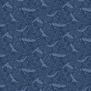 Night Sky Bats and Blooms - dark blue navy - small