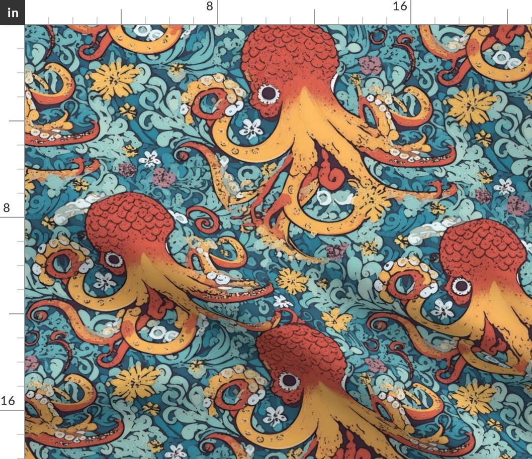 octopus in a floral sea