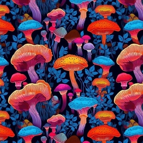 pop art mushrooms in blue and orange