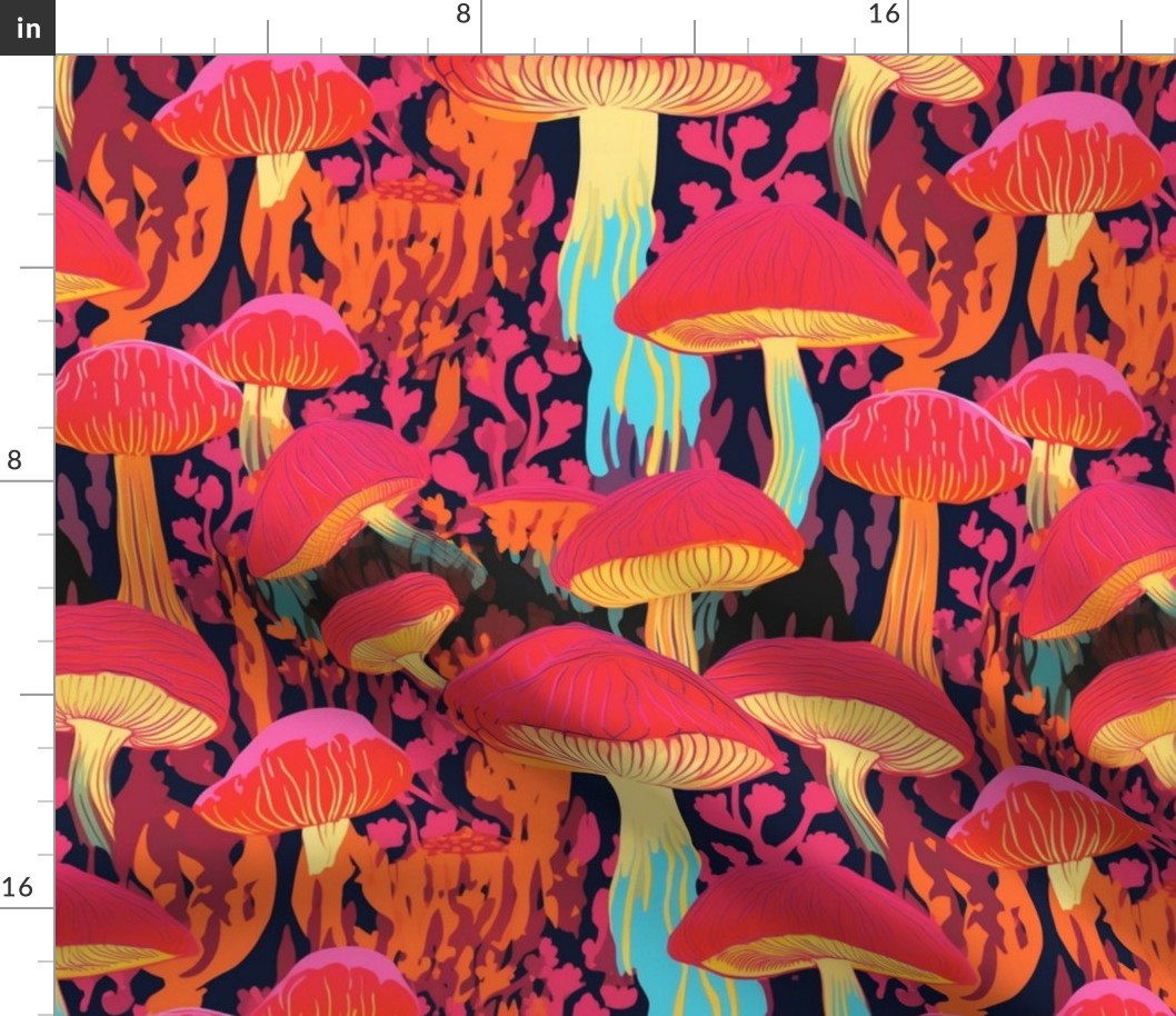pop art mushrooms in fuchsia and orange