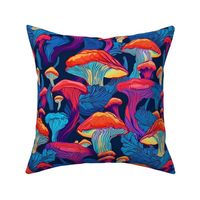 pop art mushrooms in blue and purple and red