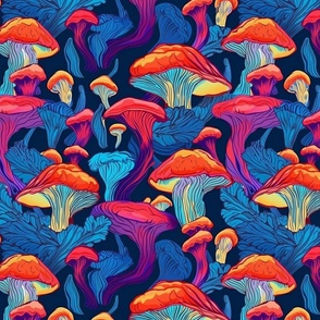 pop art mushrooms in blue and purple and red