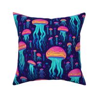 psychedelic jellyfish in neon blue and purple
