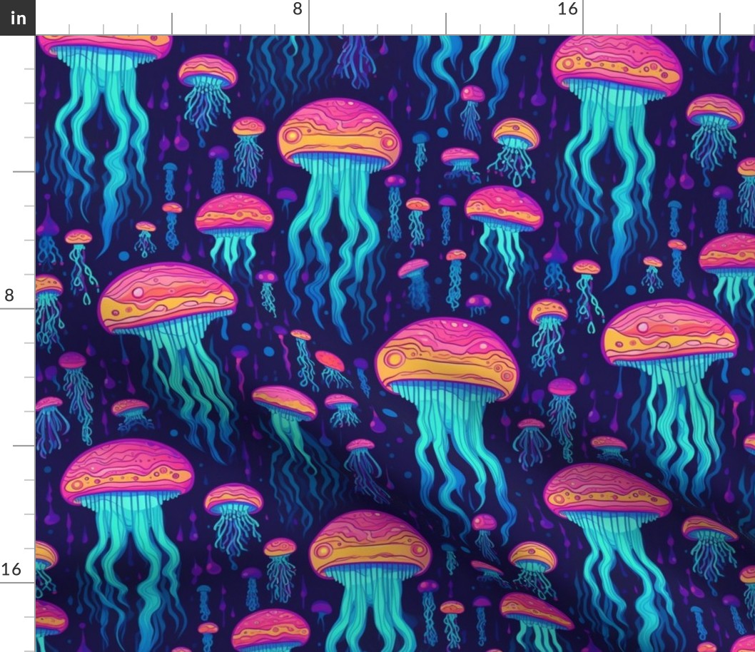psychedelic jellyfish in neon blue and purple