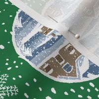 Snowy Christmas Decorations Green Background