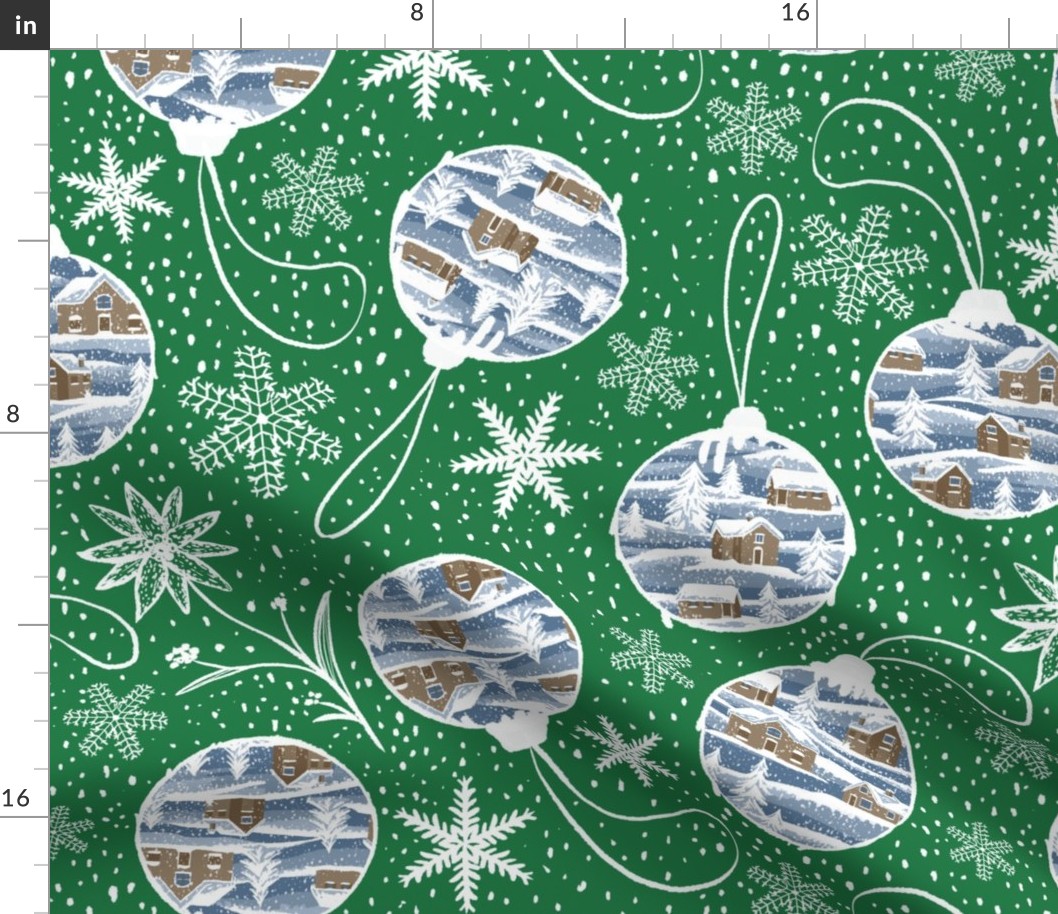 Snowy Christmas Decorations Green Background