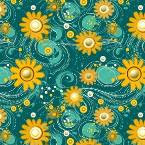teal and yellow sunbursts 