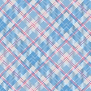 Baby Blue and Baby Pink White Boxes Plaid 45 degree angle