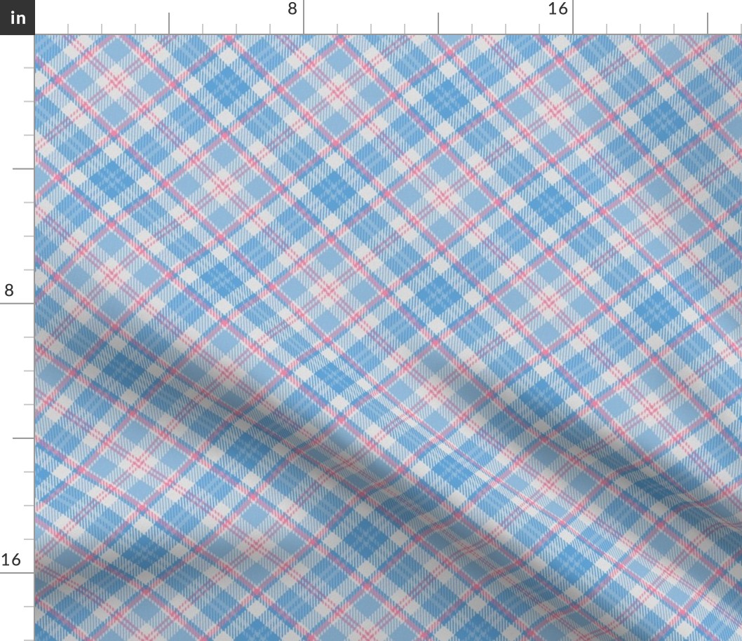 Baby Blue and Baby Pink White Boxes Plaid 45 degree angle