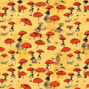 toulouse lautrec mushroom parasols in red