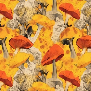 toulouse lautrec mushroom splatter art in red and orange