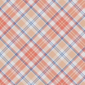 Baby Blue Pink and Peach White Boxes Plaid 45 degree angle