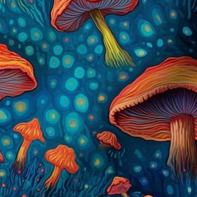 van gogh mushrooms in brown and blue