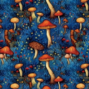 van gogh mushrooms in blue