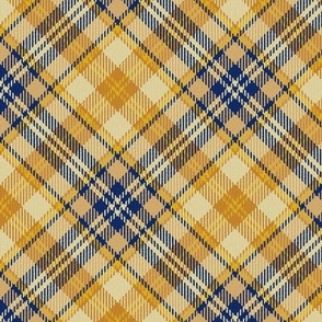 Gold Cream and Dark Blue White Boxes Plaid 45 degree angle