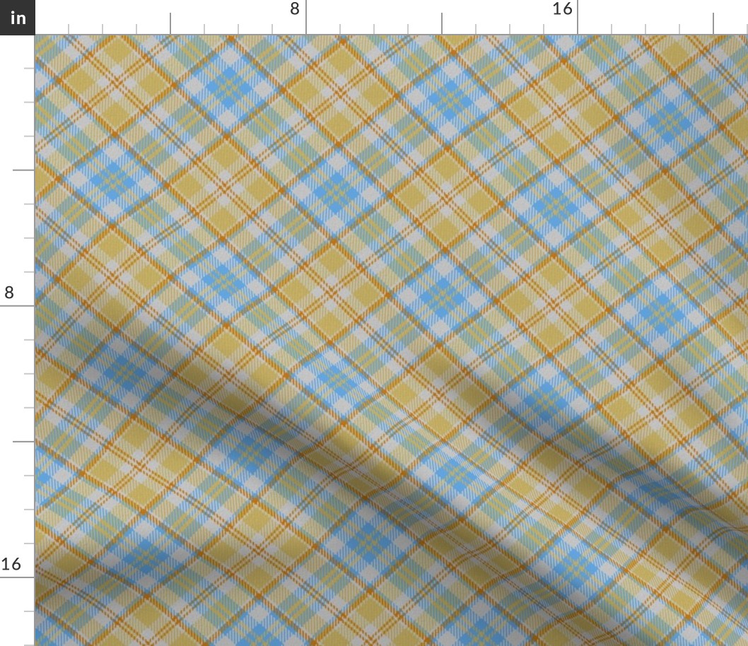 Baby Blue and Light Yellow White Boxes Plaid 45 degree angle