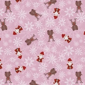 Mini - Cute Christmas Santa, Rudolph & Festive Snowflakes - Blush Pink