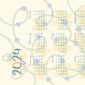 2024 Loopsy Daisy Calendar Tea Towel - Blue, Green, Yellow