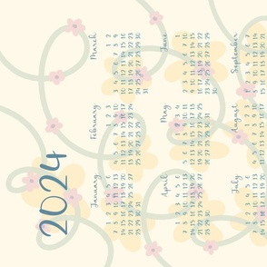 2024 Loopsy Daisy Calendar Tea Towel - Pink, Green, Yellow
