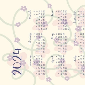2024 Loopsy Daisy Calendar Tea Towel - Purple, Green, Pink