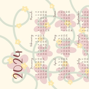 2024 Loopsy Daisy Calendar Tea Towel - Yellow, Green, Pink