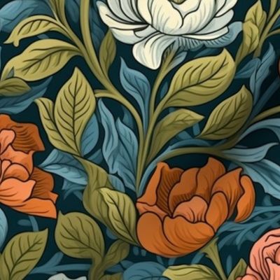 william morris roses in red and white