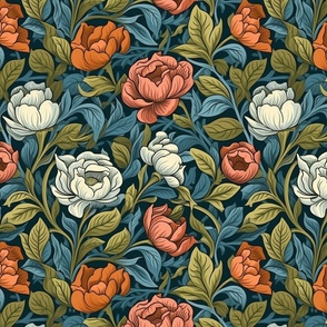 william morris roses in red and white