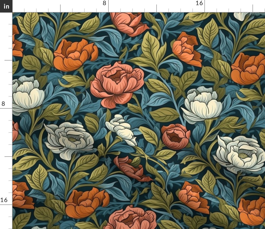 william morris roses in red and white