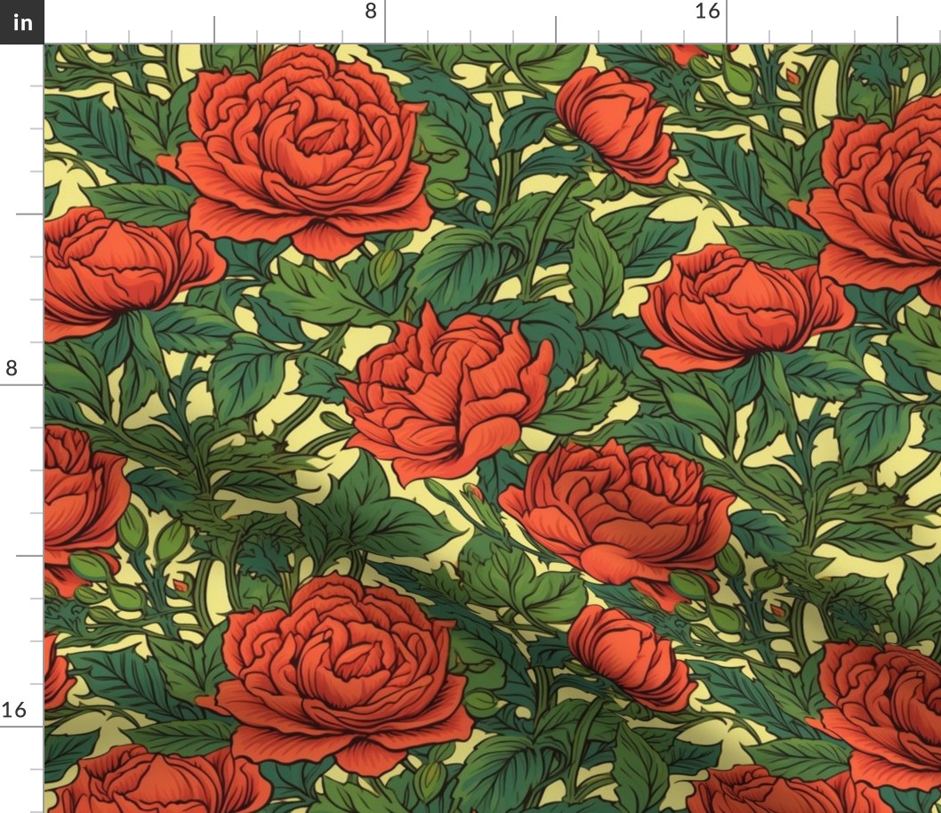 william morris roses in red