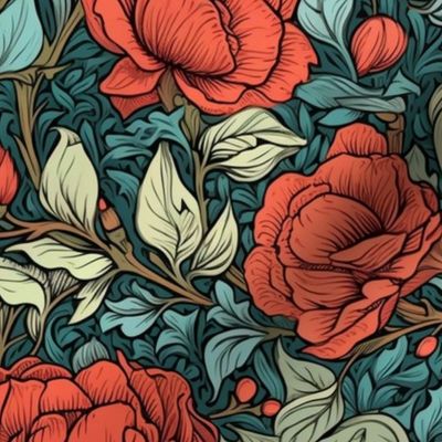 william morris red roses 