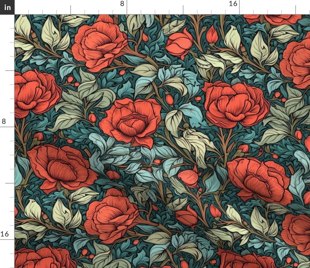 william morris red roses 