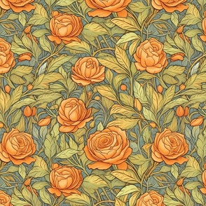 william morris blossoms of orange roses