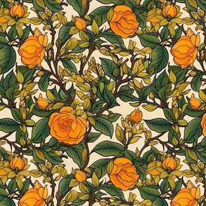 william morris victorian yellow and orange roses 