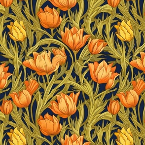 william morris art nouveau yellow and orange tulips 