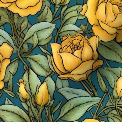 william morris yellow roses blossoms