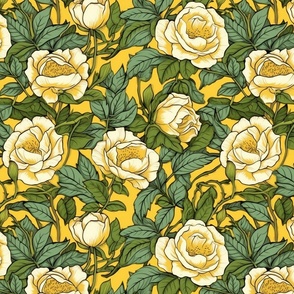 blooming william morris yellow roses 
