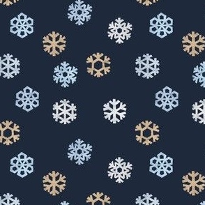 (small scale) Winter Snow - simple snowflakes - multi on navy - LAD23