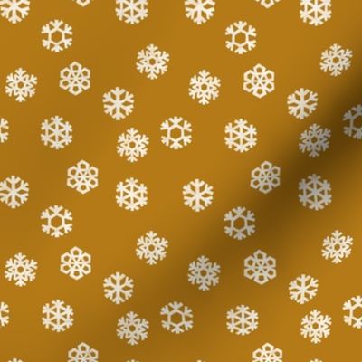 (small scale) Winter Snow - simple snowflakes - mustard - LAD23