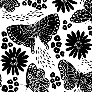 Butterfly Garden - Black and White