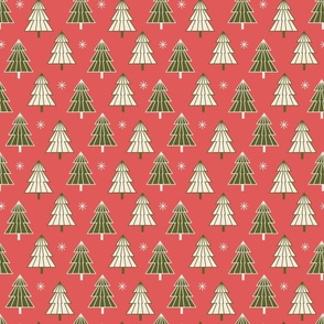 (M) Christmas trees red green Ivory