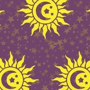 Sun and Moon  Purple with Gold Stars