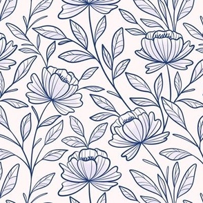 Hand drawn vintage climbing flowers - Blue tone