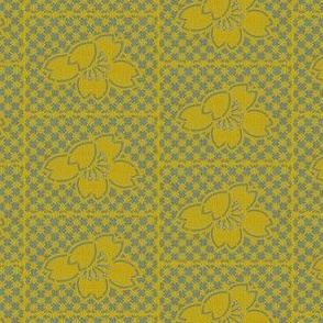Plum Blossom Quilt - yellow and slate blue